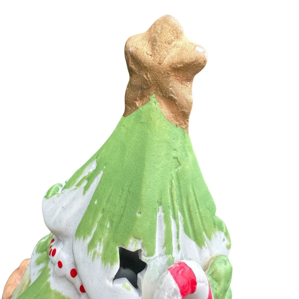 Vintage Ceramic Lighted Christmas Tree Santa Teddy Bear Candy Cane Star Cutouts